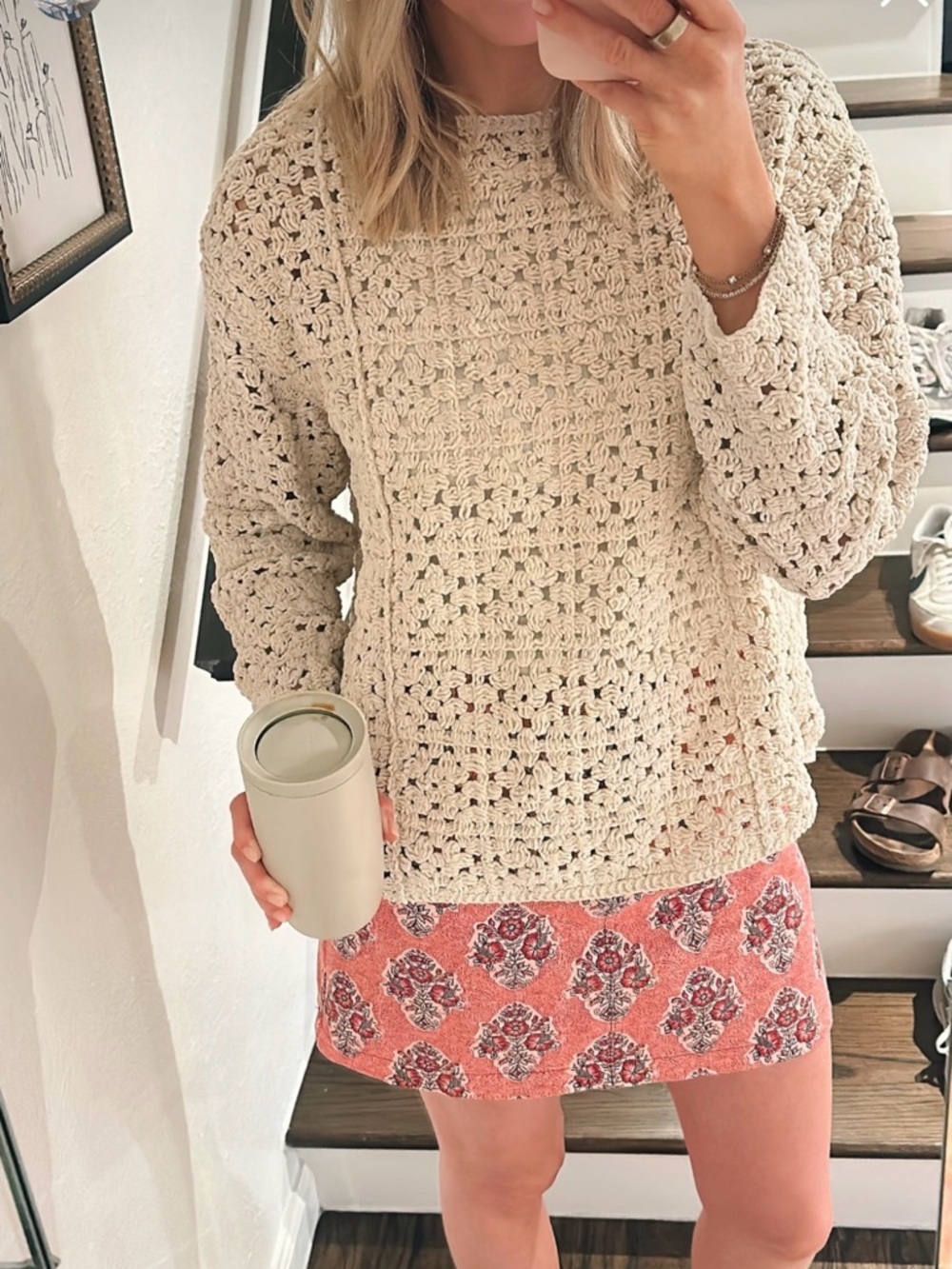 Zara Cream Crochet Crewneck Sweater